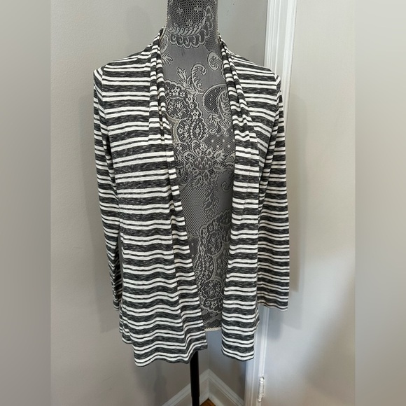 LL BEAN Women’s Lightweight Stripes Small Shawl Collared Open Cardigan. - Picture 1 of 12